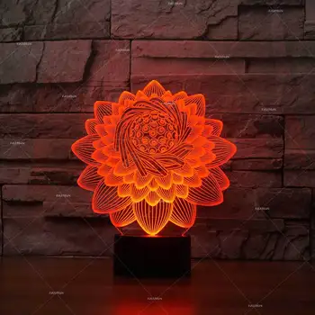 Lotus Spalvinga 3d Naktį Šviesos Mygtuką Įkrauta Led Stalo Lempa, Šviesos Namuose, Miegamasis 3D Stalo Lempa, Miegamojo