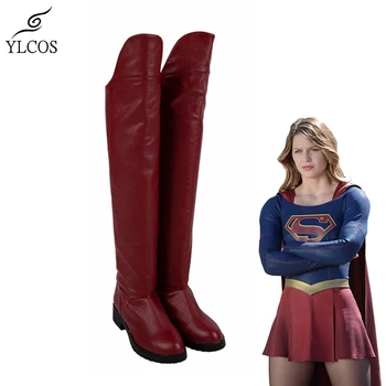 TV Supergirl Cosplay Batai Helovinas Šalis Moterų, Mergaičių, Aukštos Tamsiai Raudoni Batai Užsakymą