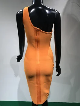 Aukštos Kokybės Įžymybė Orange Vieną Petį Bodycon Viskozė Tvarstis Suknelė Elegantiškas Vakaras Šalis Suknelė Vestidos