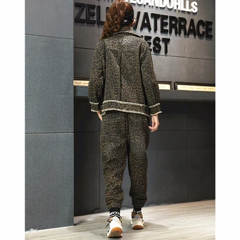 Max LuLu 2019 Korėjos Mados Ponios Leopard Dviejų Dalių Rinkinys, Moteriški Vintage Džinsai Viršūnes Ir Haremo Kelnės Atsitiktinis Streetwear Plius Dydis