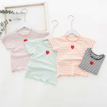 1 2 3 4 5 6 Y Bamblys Mergaičių marškinėliai Mados korėjos Dryžuotas trumpomis Rankovėmis Viršūnes Girl Vaikams Drabužių Vasaros Baby Vaikų Tshirts
