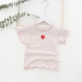 1 2 3 4 5 6 Y Bamblys Mergaičių marškinėliai Mados korėjos Dryžuotas trumpomis Rankovėmis Viršūnes Girl Vaikams Drabužių Vasaros Baby Vaikų Tshirts