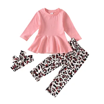 Bamblys vaikams, kūdikių mergaitės rudenį visą rankovėmis viršūnes ilgas kelnes mergina atsitiktinis leopard gėlių drabužiai, kaspinai vaikams rinkiniai 3pcs 1-6Y