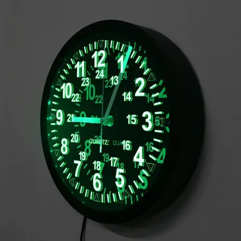 Karinio Modelio Retro Sieninis Laikrodis su LED Apšvietimu 24 Valandų Rodymo Zulų Laiką LED Neon Sieninis Laikrodis Armijos karinio jūrų Laivyno Jūrų Laikas Dovana