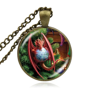 KARAIRIS Naujas Derlius Didmeninė Sparno Dragon paveiksl Stiklo Cabochon Karoliai Mados Grandinės Dragon Pakabukas Vyras Moteris Papuošalai