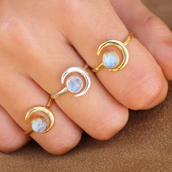 Sidabro Spalvos Unikalus Mėnulis Dizaino Pusiau brangų Žiedą Šalies Moterų Mados Žiedas Papuošalai