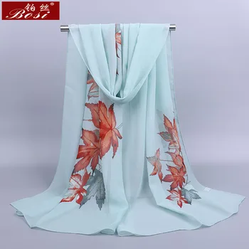 Naujas Šifono Klevo lapų šalikas moterų Mados vasaros Soft print 
