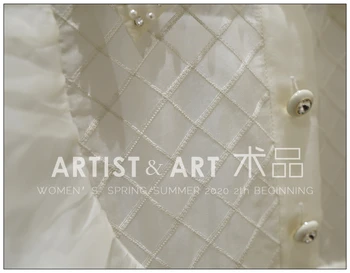 Aukštos Kokybės kilimo ir tūpimo Tako Dizainerių Suknelė 2020 M. Moteris Baltos spalvos Elegantiškas Duobute China Turn-žemyn Apykaklės ilgomis Rankovėmis Šilko Organza Mini Suknelė