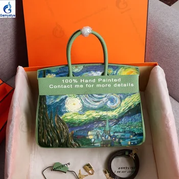 2020 naujas handmake mados meno Rankomis dažyti Vincent Willem van Gogh Meno naftos dažytos krepšiai Star Pečių Maišą Prabangus Klasikinis Krepšiai