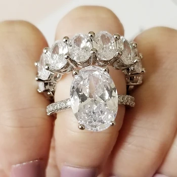 Nekilnojamojo 925 Sterlingas Sidabro ovalo formos vestuvinį Žiedą nustatyti moterų dalyvavimas juosta amžinybę didelis pirštas, juvelyriniai dirbiniai didmeninė lady dovana R5349