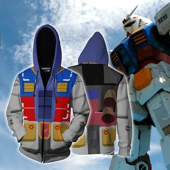 3D Spausdinimo MOBILE SUIT GUNDAM Anime Herojus Cosplay Palaidinukė Hoodie Vyrų Top Džemperis Zip Hoodie Gundam Cosplay Kostiumas