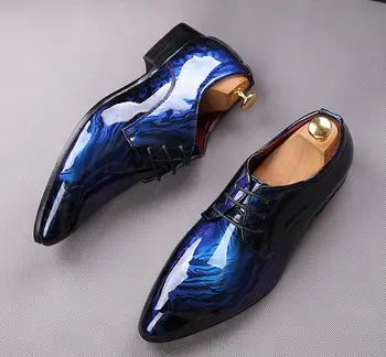 2019 Vyrų prabangos prekės ženklo Dizaineris blizgesį spausdinimo butai, batai džentelmenas oxfords Homecoming Vyrų Vestuvių prom Batai zapatos hombre