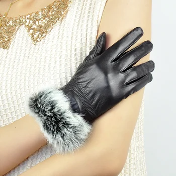 žiemos moterų odos pirštinės nekilnojamojo triušio kailio riešo jutiklinio ekrano pirštinės italijos importuotų originali, avikailio pirštinė šiltas TSR171