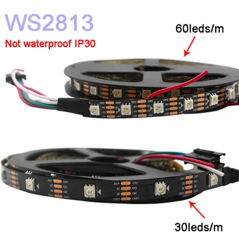 5m WS2813 RGB led šviesos juostelės DC5V WS2812B Atnaujinta led lempos juosta Dual-signalas 30/60 taškų/led/m IP30/IP65/IP67