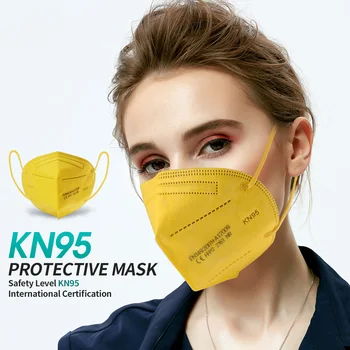 FFP2 50pcs Geltona KN95 Veido Kaukės 95% Filteration 5 sluoksnių Mascarillas Kvėpavimo Saugos Apsaugos neaustinių Mondmaskers Tapaboca