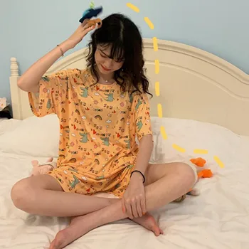 Mielas Spausdinti Pijamas Moterų Lady Vasaros Pižama Nustatyti Moterų Trumpomis Rankovėmis Animacinių Filmų Spausdinimo Camisole Nustatyti Pijama Kostiumas Pijama Mujer