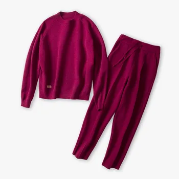 2020new kašmyro, medvilnės, vilnos mišinys storas mezgimas moterų mados palaidinės tracksuit puloveris ziajać 2vnt/komplektas smėlio spalvos 4color S-XL