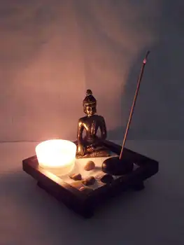 Mini Dervos Budos Statula Zen Meditacija Taikiai Atsipalaiduoti Dekoro Nustatyti Dvasinės Zen Garden Smėlio Plokštelės Rinkinys Buda Smilkalų Degiklis