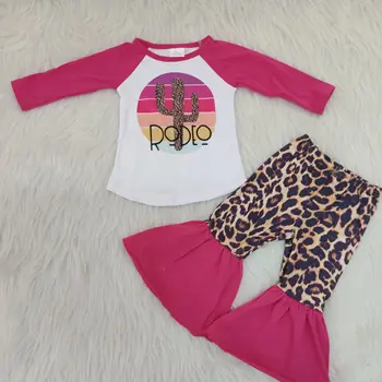 2019New atvykimo Vaikai Kaktusas spausdinti marškinėliai+ cheetah bell kelnės+serape kailis 3pcs apranga Kūdikių Mergaičių Grupė Drabužius, Laisvalaikio reikmenys