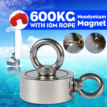600Kg D94mm Stiprus Neodimio Magnetas dvipusės Paieškos magnetas, kablys stipri galia Giliai Jūros Gelbėjimo Žvejybos magnetas Su 10m Virvė