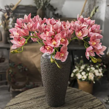 Nekilnojamojo touch, 3D spausdinimas cymbidium 10 galvą dirbtinių gėlių latekso vertus, jaučiu, 5 spalvų modeliavimo gėlių vestuvių dekoracija namuose