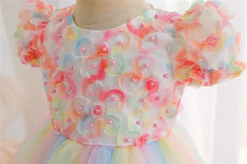 Bamblys Baby Girl Dress Karoliukai Gėlių Suknelės, Krikšto Mergina Drabužius Nėriniai Siuvinėjimo Pirmojo Gimtadienio Vakarėlio Princesė Nėrinių Tutu Suknelė