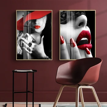 Šiaurės šalių moterų sexy raudona lūpų Plakatas Sienos Meno aliejaus tapybai sienos gyvenimo kambario, miegamasis namų puošybai vaizdas gražus meno spausdinimas