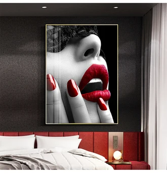Šiaurės šalių moterų sexy raudona lūpų Plakatas Sienos Meno aliejaus tapybai sienos gyvenimo kambario, miegamasis namų puošybai vaizdas gražus meno spausdinimas