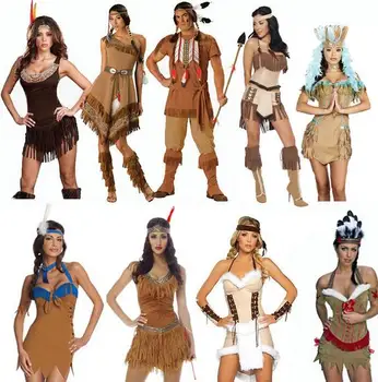 Nemokamas pristatymas Aukščiausios kokybės Medžiotojas Moterų Pocahontas Suaugusiųjų Fancy Dress Helovinas Cosplay Kostiumų Aboriginals vyr. Kostiumas
