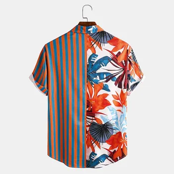 Gėlių Atspausdintas Mens Havajų Marškinėliai Spalvinga Dryžuotas Kratinys Marškinėliai Vyrams Paplūdimio Atostogų Socialinės Vyrams trumpomis Rankovėmis Marškiniai Vyrai