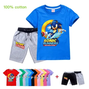 Baby girl drabužius trumpomis Rankovėmis Vasarą Cartoon kids marškinėliai Topai+Šortai Pižama Komplektas Berniukų Drabužius, Sonic The Hedgehog