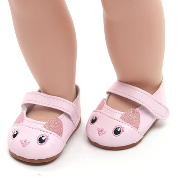 18 colių Mergaičių lėlės batai Cute cat batai PU Amerikos naujagimių batų žaislai tinkami 43 cm kūdikių lėlės s147