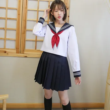 Moksleivė Vienodas Japonijos aukštųjų Mokyklų JK Baltos Viršūnės+Klostuotas Sijonas mokyklines Uniformas Mergaičių Anime Cosplay Kostiumas Sailor C50153AD