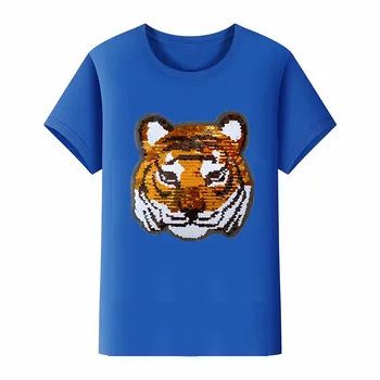 Tigras animacinių filmų blizgančiais apversti 2019 m. vasarą nauja vaikų trumparankoviai berniukas T-shirt viršų potvynio