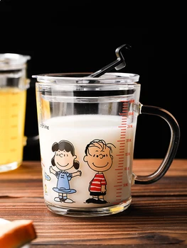410ml Stiklo Kavos Puodelis su Šiaudų ir Dangčio Animacinių filmų Kūrybos Vaikų Stiklinės Pieno Puodelis Sulčių Stiklo Drinkware Vandens Buteliukas Dovanų Rinkinys