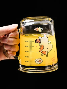 410ml Stiklo Kavos Puodelis su Šiaudų ir Dangčio Animacinių filmų Kūrybos Vaikų Stiklinės Pieno Puodelis Sulčių Stiklo Drinkware Vandens Buteliukas Dovanų Rinkinys
