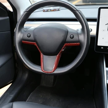 ABS Automobilio Vairo Interjero Pakeitimas Blizgančiais už Tesla Modelis 3 -Raudonos spalvos Anglies Pluošto