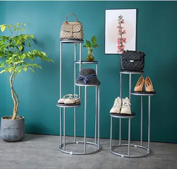 Paprasta ir kūrybos geležies, marmuro kelių sluoksnis lentynos, drabužių parduotuvė grindų ekranas laikymo krepšys batus display rack