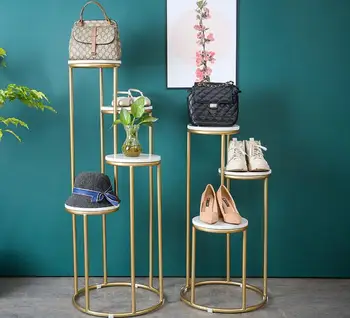Paprasta ir kūrybos geležies, marmuro kelių sluoksnis lentynos, drabužių parduotuvė grindų ekranas laikymo krepšys batus display rack