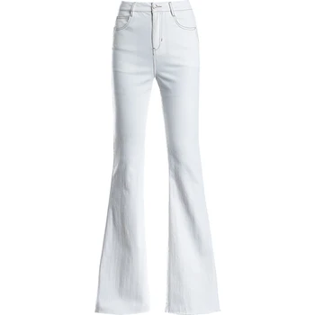 Ree Laivybos moteris visiškai baltas aukšto juosmens flare džinsai naujausias liesas visas ilgis atsitiktinis kelnės pavasarį, vasarą, rudenį