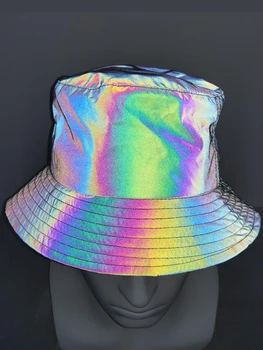 Hip pop Kibiro kepurę streetwear atspindintis bžūp vyrai moterys blizgus lauko beach sun black hat mados panama žvejys skrybėlę
