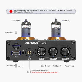 AIYIMA Bluetooth 5.0 Preamplifier HiFi Stereo Nešiojamas Ausinių Stiprintuvas 6K4 Vakuuminio Vamzdelio Mini Preamp Audio USB Grotuvas TF Kortelė