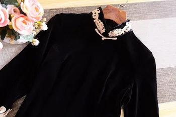 Rudenį Moteris, Dviejų dalių Komplektas Kinų stiliaus High-end Aksomo Siuvinėjimo Top Coat + Elegantiška Panele Lace A-line Sijonas Aksomo Kostiumas S-3XL