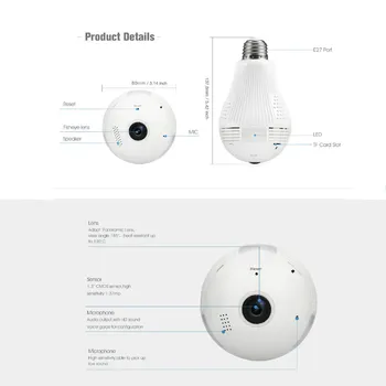 360 Laipsnių LED Šviesos 960P Belaidžio Panoraminis Namų Saugumo WiFi CCTV Fisheye Lemputė Lempos IP Kameros