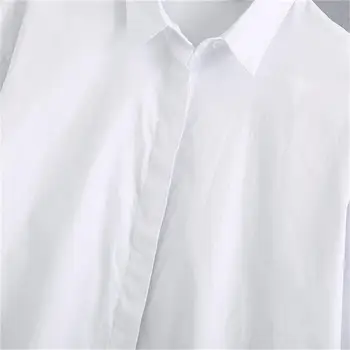 2020 metų vasaros moterų nauji laisvi atvartas laukinių ilgomis rankovėmis mygtuką apdailos popelinowy paprasta vidurio ilgis marškinėliai