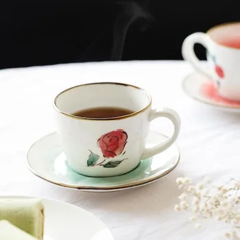 Japonijos Retro Vertus dažytos Keramikos kavos puodelis ir lėkštelė nustatyti popietę arbatos puodelio vandens cup1Set