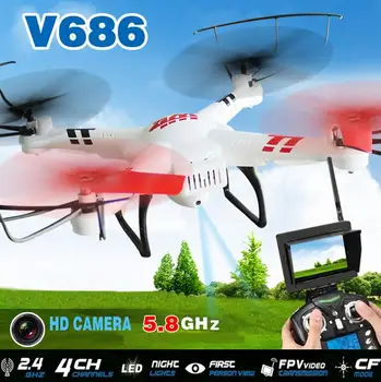 WLtoys V686g FPV Drone), su 2MP Kamera, HD Realiu Laiku V686 Profesinės Tranai Quadcopter LCD Ekranas RC Sraigtasparnis Vs X8G X8W H12C