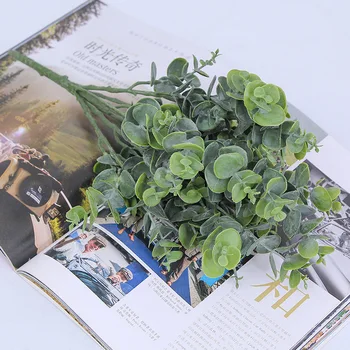 7 galvą Dirbtinių augalų plastiko netikrą gėlės modeliavimas eukalipto lapų puokštė sode parduotuvė stalo dekoro lapų