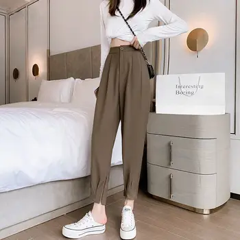 Wavsiyier Atsitiktinis Streetwear Kelnės Rudenį Ziajać Kietas Kostiumas Kelnės 2020 M. Moteris Elastinga Aukštos Juosmens Stiliaus, Tiesios Plačios Kojos Korėjos