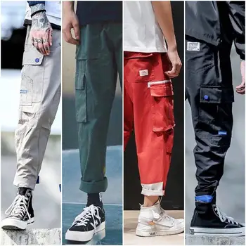 2020 Vyrų Multi-pocket Haremas Hip Pop Kelnės Kelnės Streetwear Sweatpants Hombre Vyrų Atsitiktinis Mados Krovinių Kelnės Vyrams